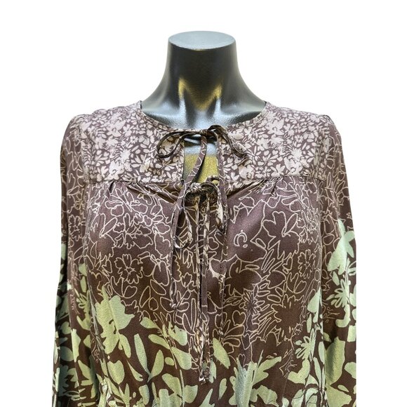 Johnny Was Purple & Mint Silk Floral Print Boho Dress w/Tie Neck  Size S - Picture 3 of 12